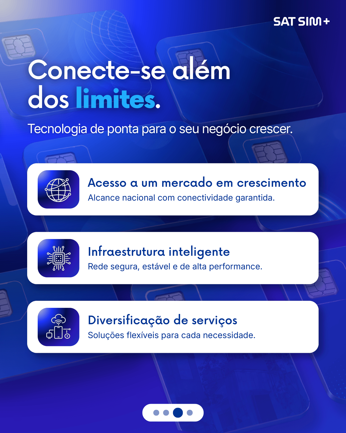Material SAT SIM+ mostrando conectividade móvel para provedores